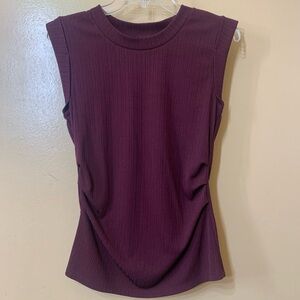 Women’s Nine West Shirt Cap Sleeve Ribbed Crew Neck Ruched Top Rust Color Size S